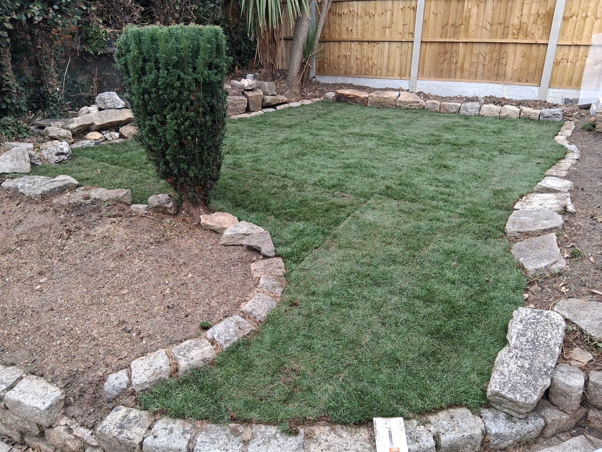 Garden Revitalisation with Fresh Turf & Stone Edging